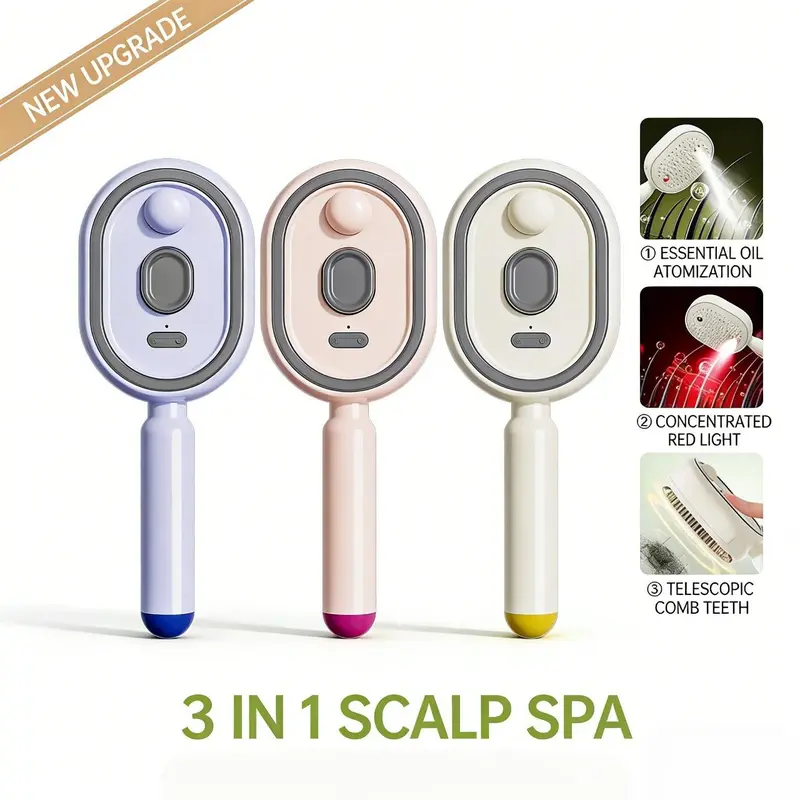 Electric Spray Air Cushion Massage Comb – Self-Cleaning Anti-Tangle Essential Oil Mist Hair Care Comb