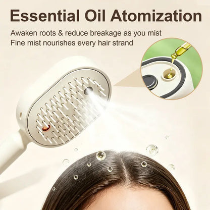 Electric Spray Air Cushion Massage Comb – Self-Cleaning Anti-Tangle Essential Oil Mist Hair Care Comb