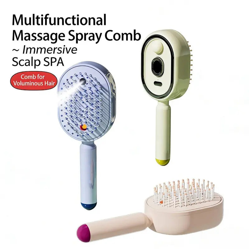 Electric Spray Air Cushion Massage Comb – Self-Cleaning Anti-Tangle Essential Oil Mist Hair Care Comb