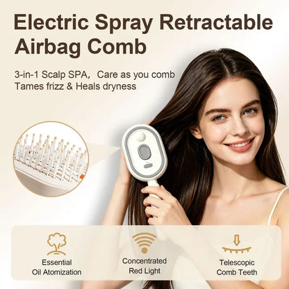 Electric Spray Air Cushion Massage Comb – Self-Cleaning Anti-Tangle Essential Oil Mist Hair Care Comb