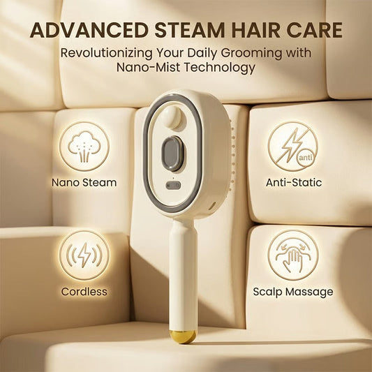 Electric Spray Air Cushion Massage Comb – Self-Cleaning Anti-Tangle Essential Oil Mist Hair Care Comb