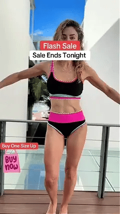 🏖️Hot Sale🌼Color Block Patchwork Nylon Sporty 3-Piece Bikini Set - High Waisted & Tummy Control Swimsuit👙🌈